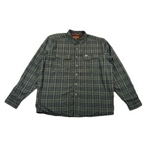 Simms Fishing Flannel Button Up Shirt MicroGrid Fleece Lined Gray Plaid Men's XL